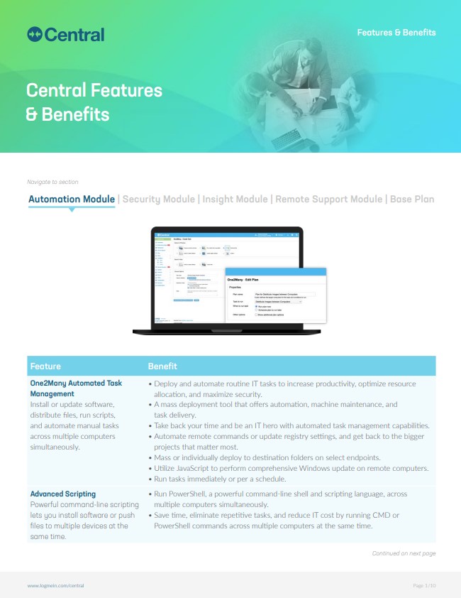 Central Features and Benefits datasheet