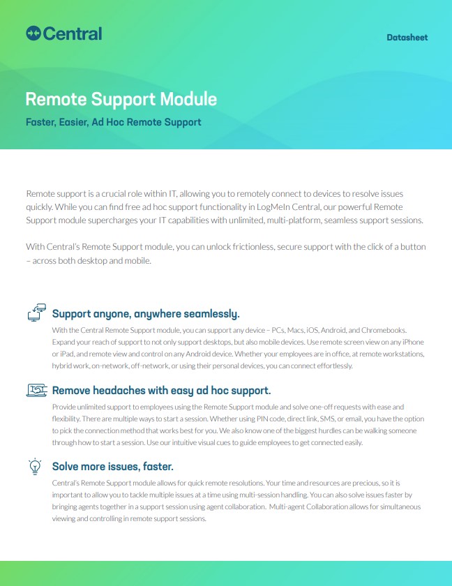 Central Remote Support vs Free Ad Hoc Support datasheet